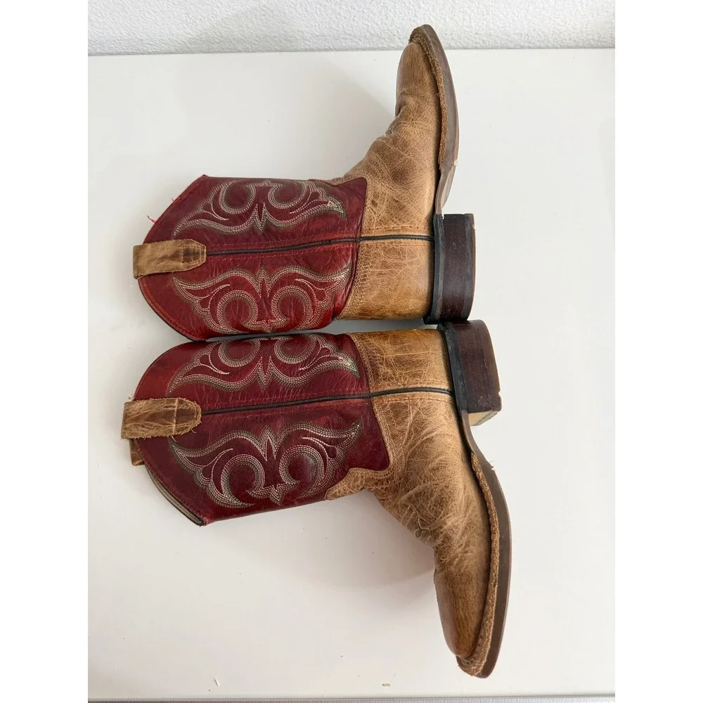 Old West BSC1941 Kids Western Cowboy Boots Tan Red Leather Square Toe 12.5 D